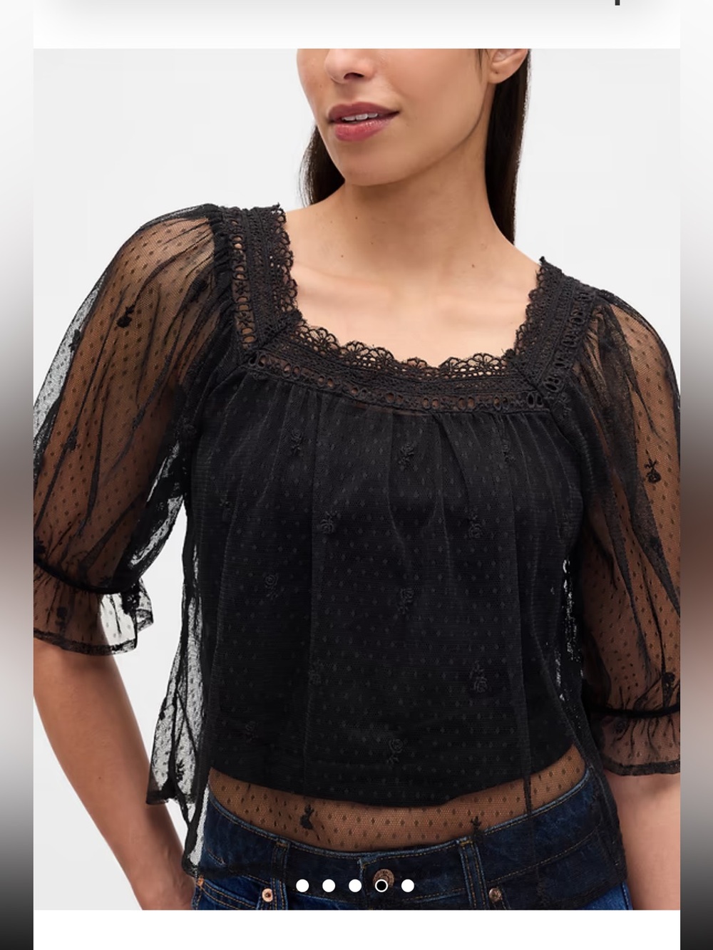 Gap Sheer Tulle Embroidered Top